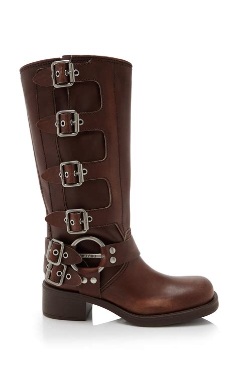 Miu Miu Stivali Buckle Leather Boots .